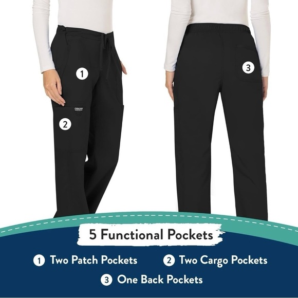 NEW Cherokee Workwear Drawstring Soft Stretch Black Scrub Pants Women’s Size L - Picture 9 of 12